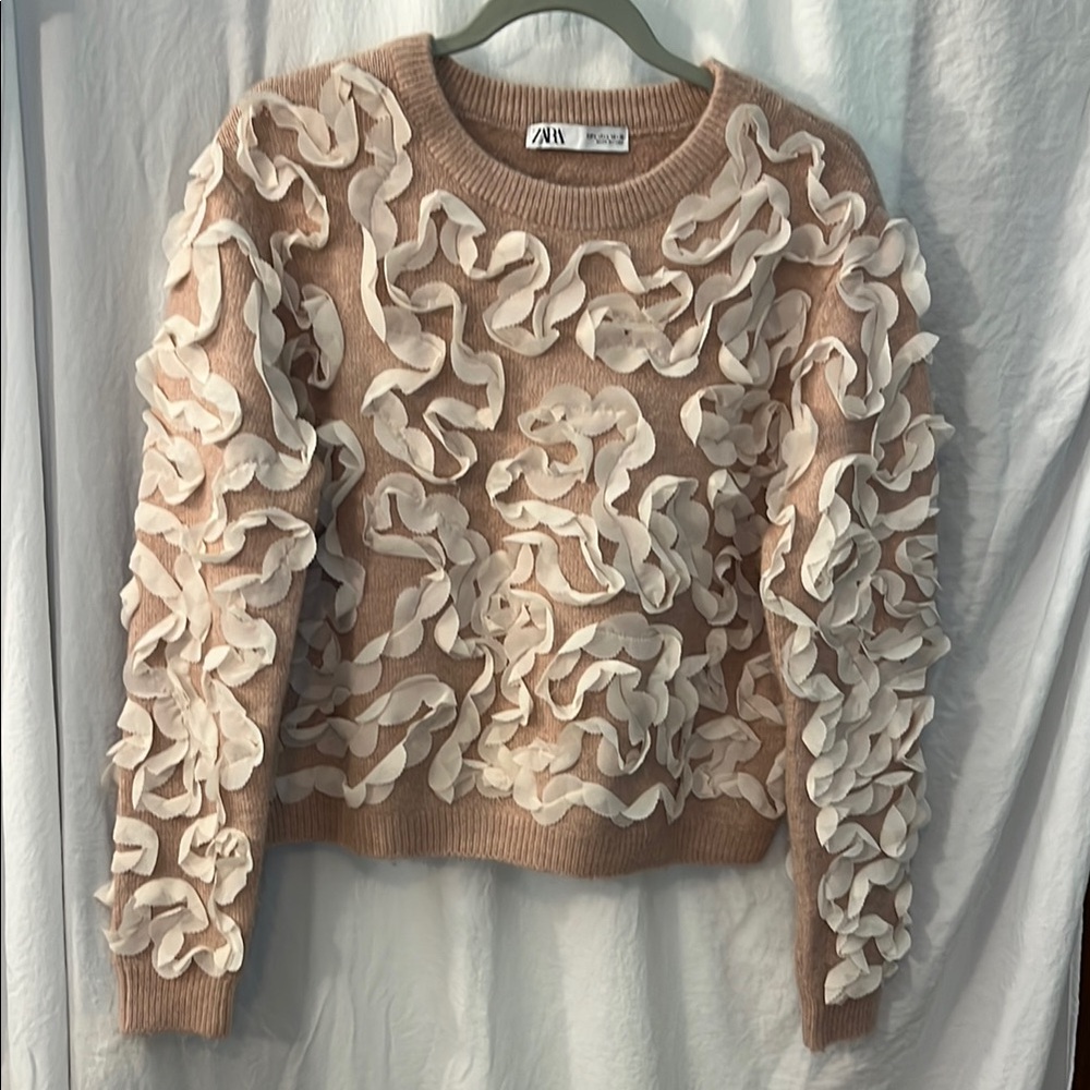 Zara Women's Cream Sweater with Ruffle Details new without tags